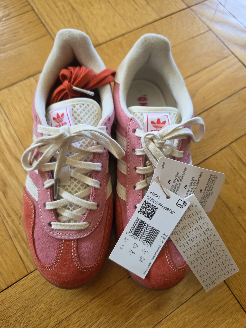 Adidas - Pink and Red with White Stripes Sneakers NWT - Womens 8-8.5 (shows US6)